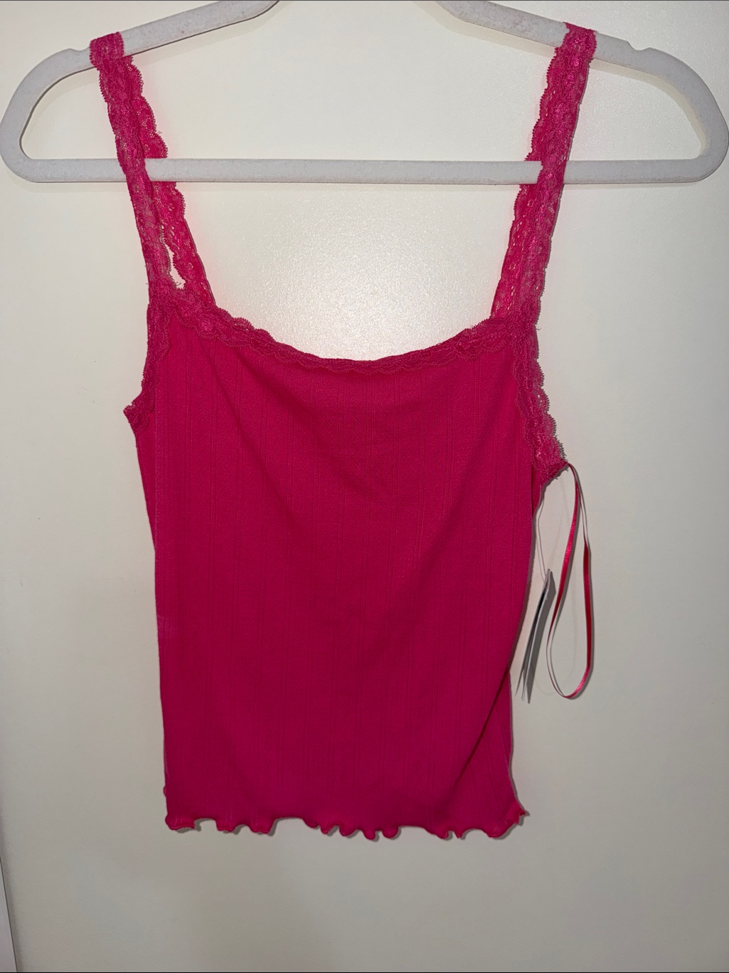 Nwt Nordstrom Magenta Lace-Trim Ribbed Tank | Xs